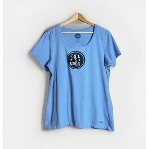LIfe is Good Logo Crusher Tee Size L Short Sleeve Scoop Neck Classic Fit Blue